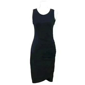 TILDON Sleeveless Crew Neck Black Midi Sheath Dress Ruched Side Seam Size Medium